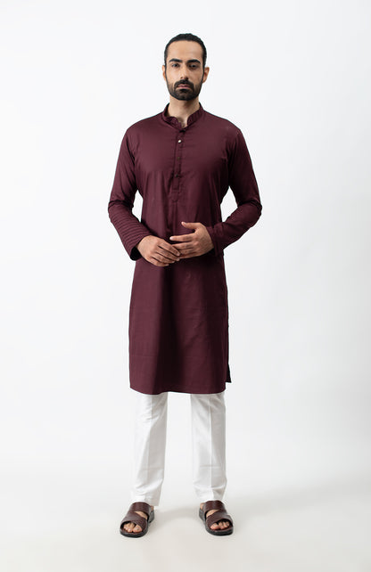 WINE PINTUCK KURTA SET