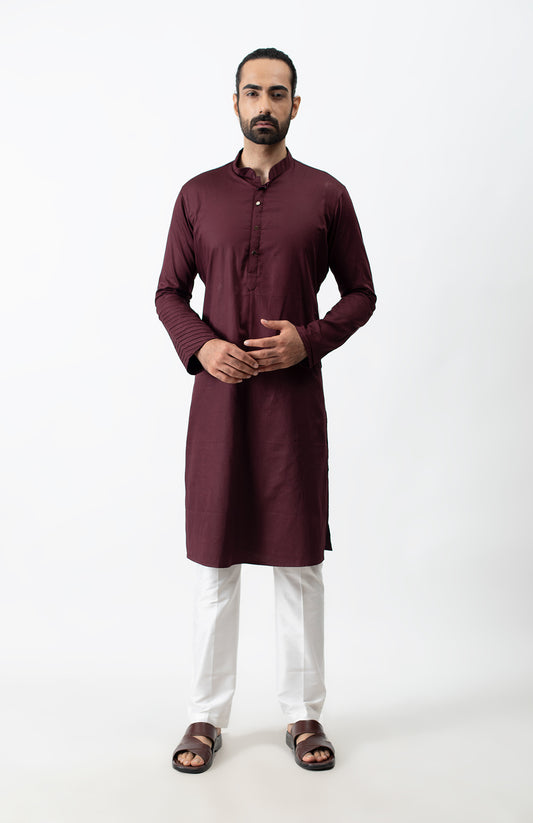 WINE PINTUCK KURTA SET