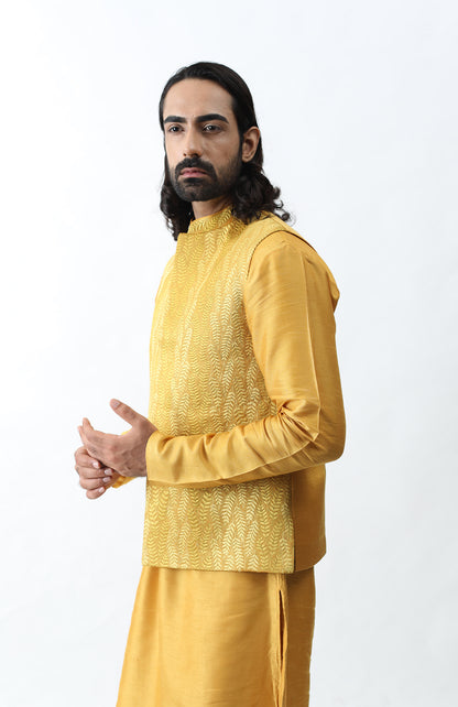 MUSTARD YELLOW EMBROIDERED BUNDI