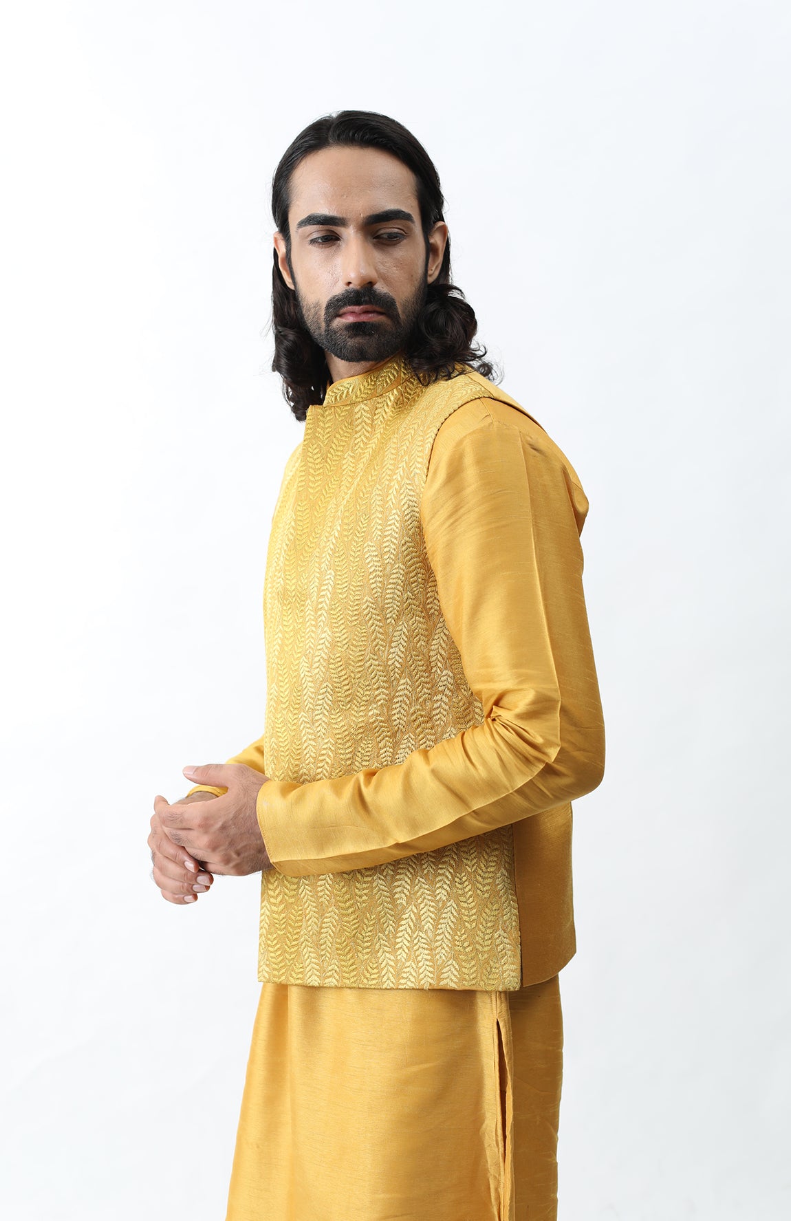 MUSTARD YELLOW EMBROIDERED BUNDI
