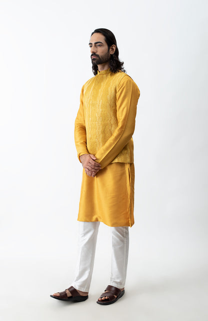 MUSTARD YELLOW EMBROIDERED BUNDI
