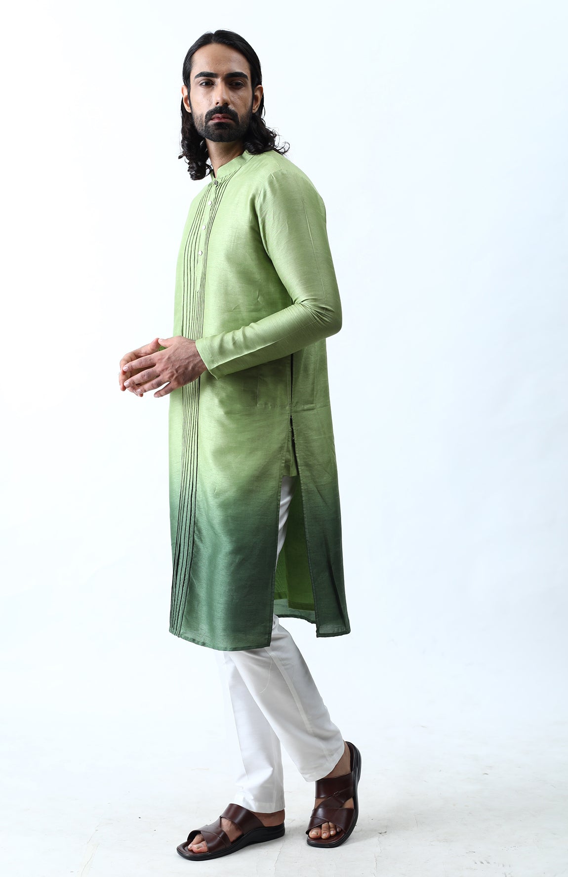 GREEN OMBRE CORD KURTA SET