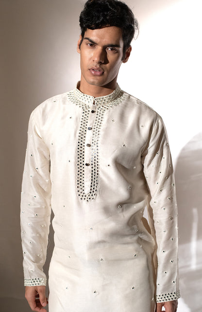 IVORY MIRRORWORK KURTA SET