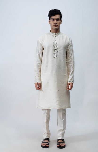 IVORY MIRRORWORK KURTA SET
