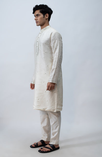 IVORY MIRRORWORK KURTA SET