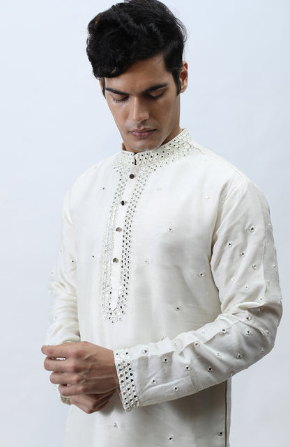 IVORY MIRRORWORK KURTA SET