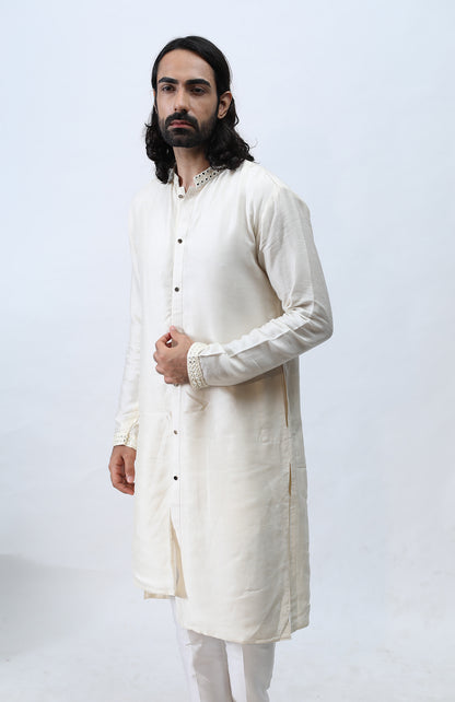 IVORY MIRROR FRONT OPEN HIGH-LOW KURTA SET