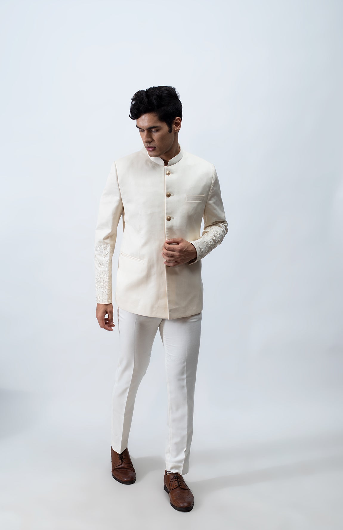 IVORY EMBROIDERED BANDHGALA SET