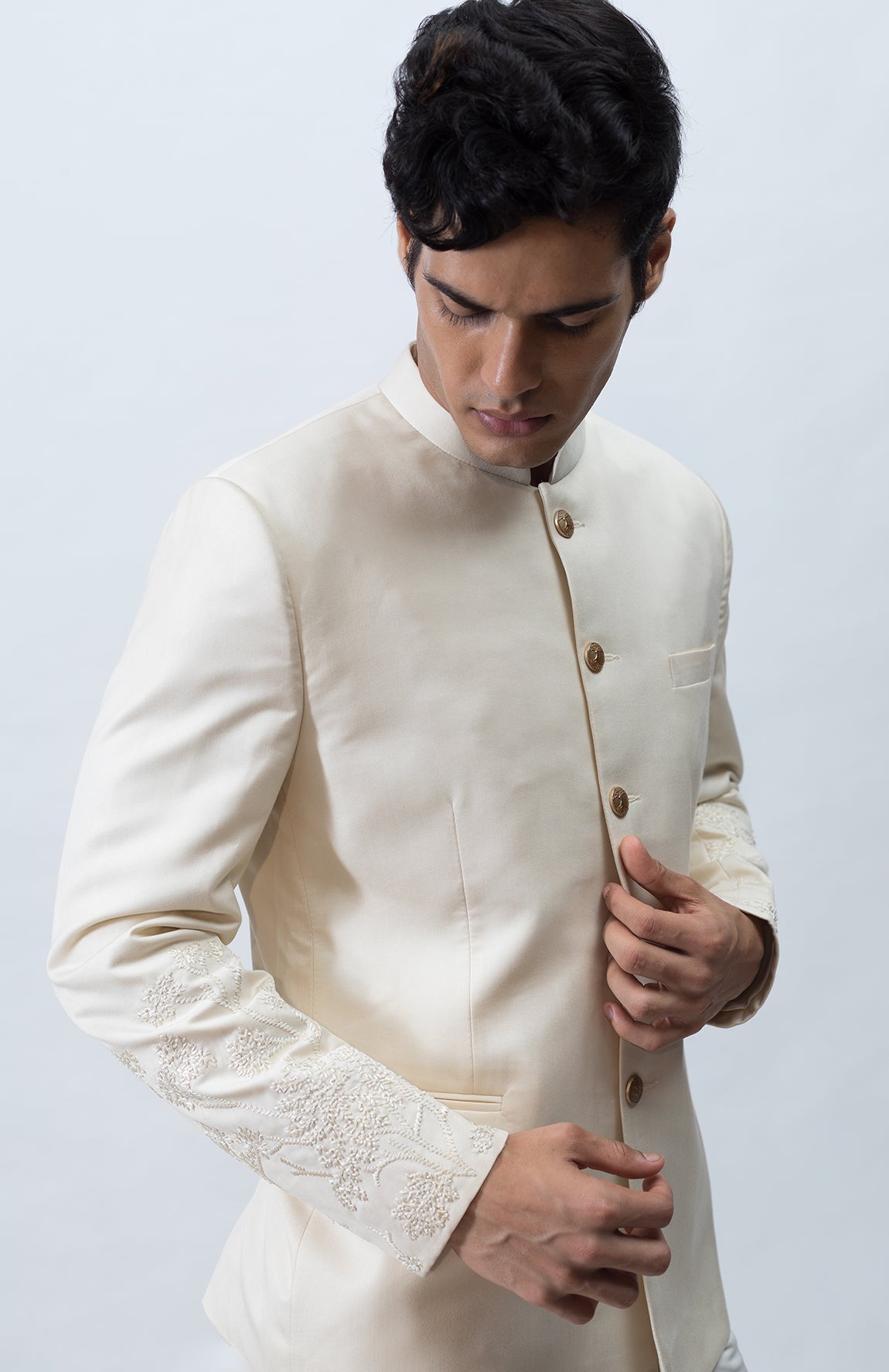 IVORY EMBROIDERED BANDHGALA SET