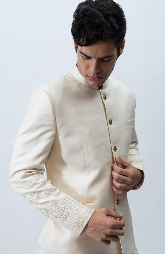 IVORY EMBROIDERED BANDHGALA SET