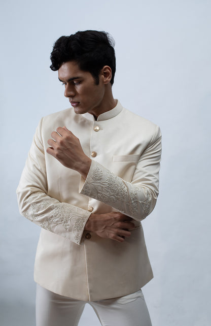 IVORY EMBROIDERED BANDHGALA SET