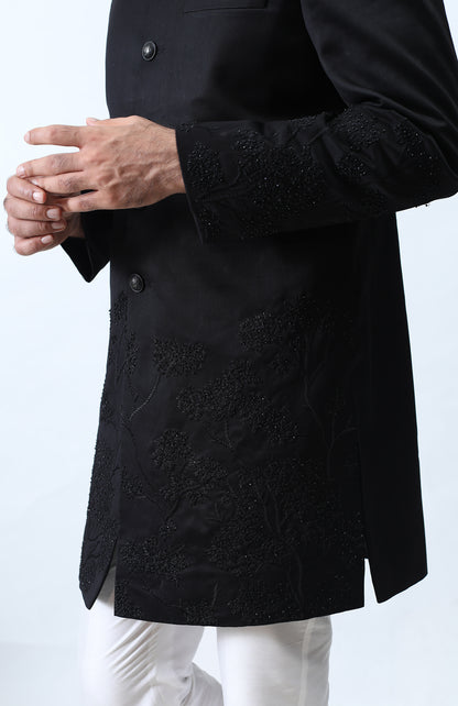 BLACK EMBROIDERED BANDHGALA SET