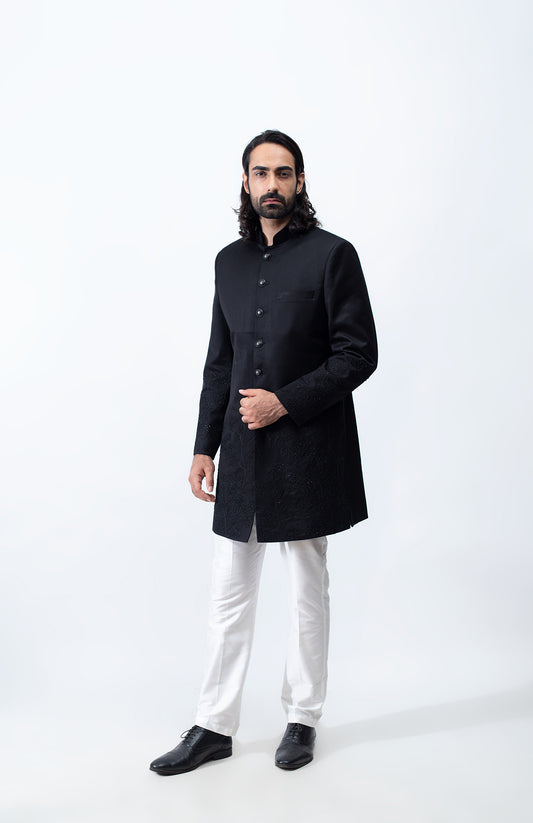 BLACK EMBROIDERED BANDHGALA SET