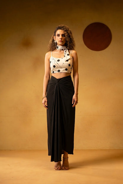 POLKA DRAPED SKIRT SET WITH SCARF