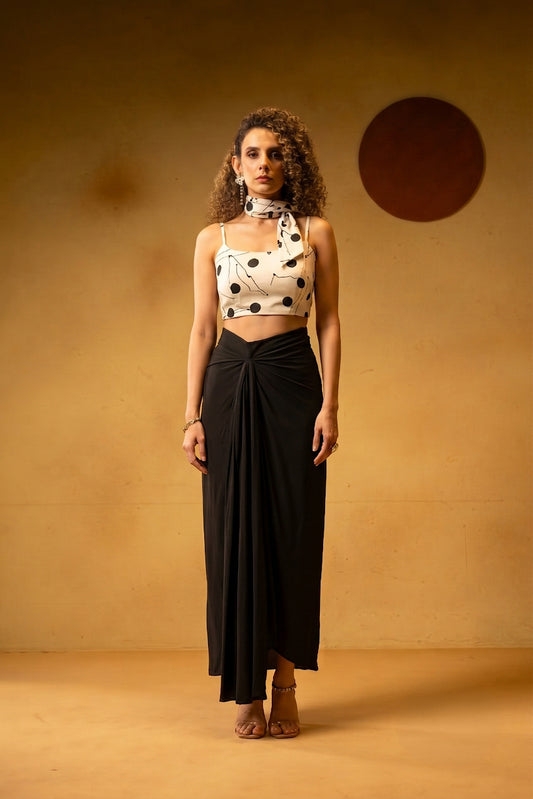 POLKA DRAPED SKIRT SET WITH SCARF