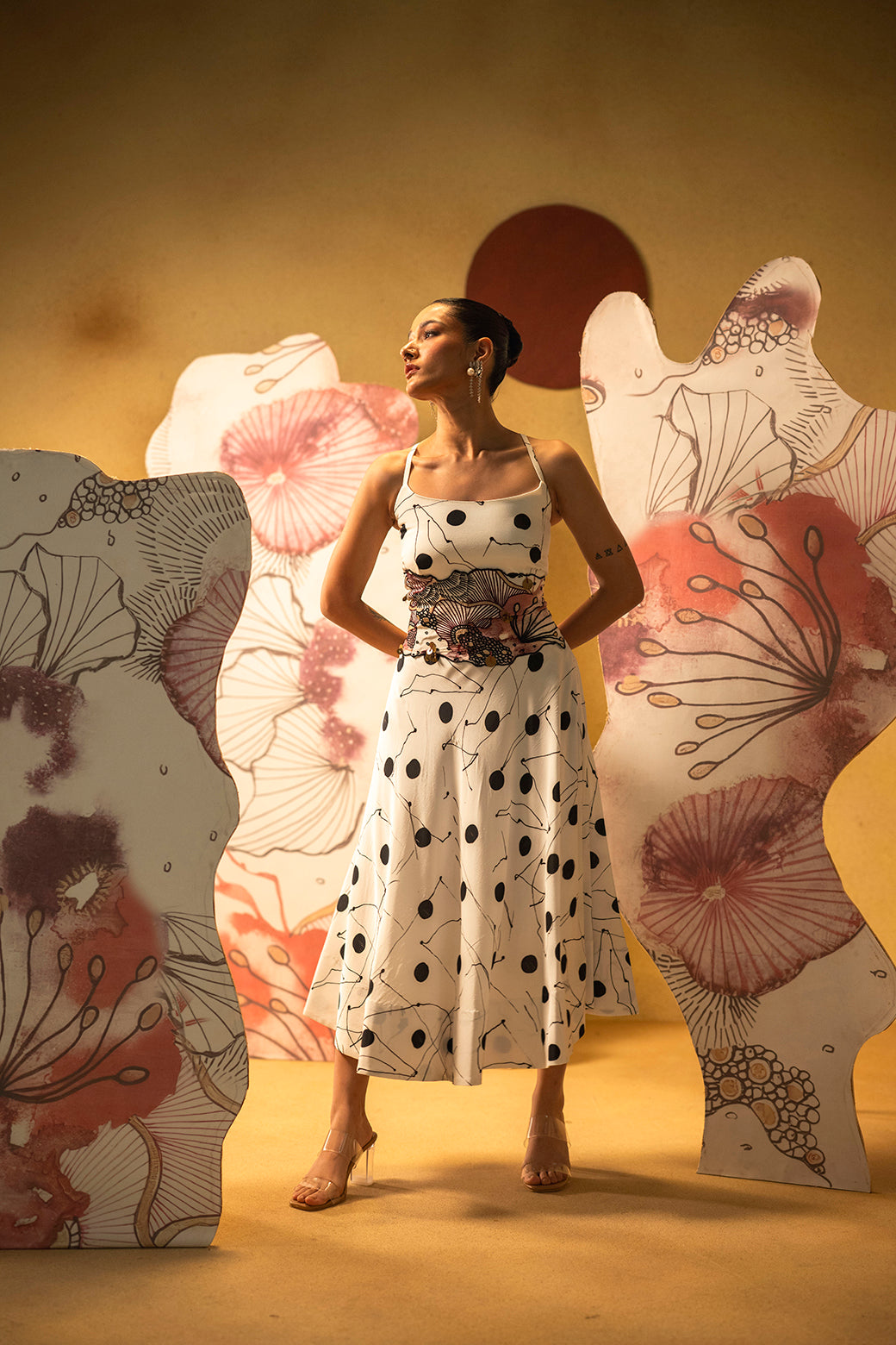 Polka abstract A-line skirt set