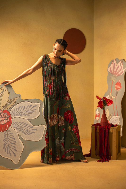 GREEN FLORA FRINGE SET