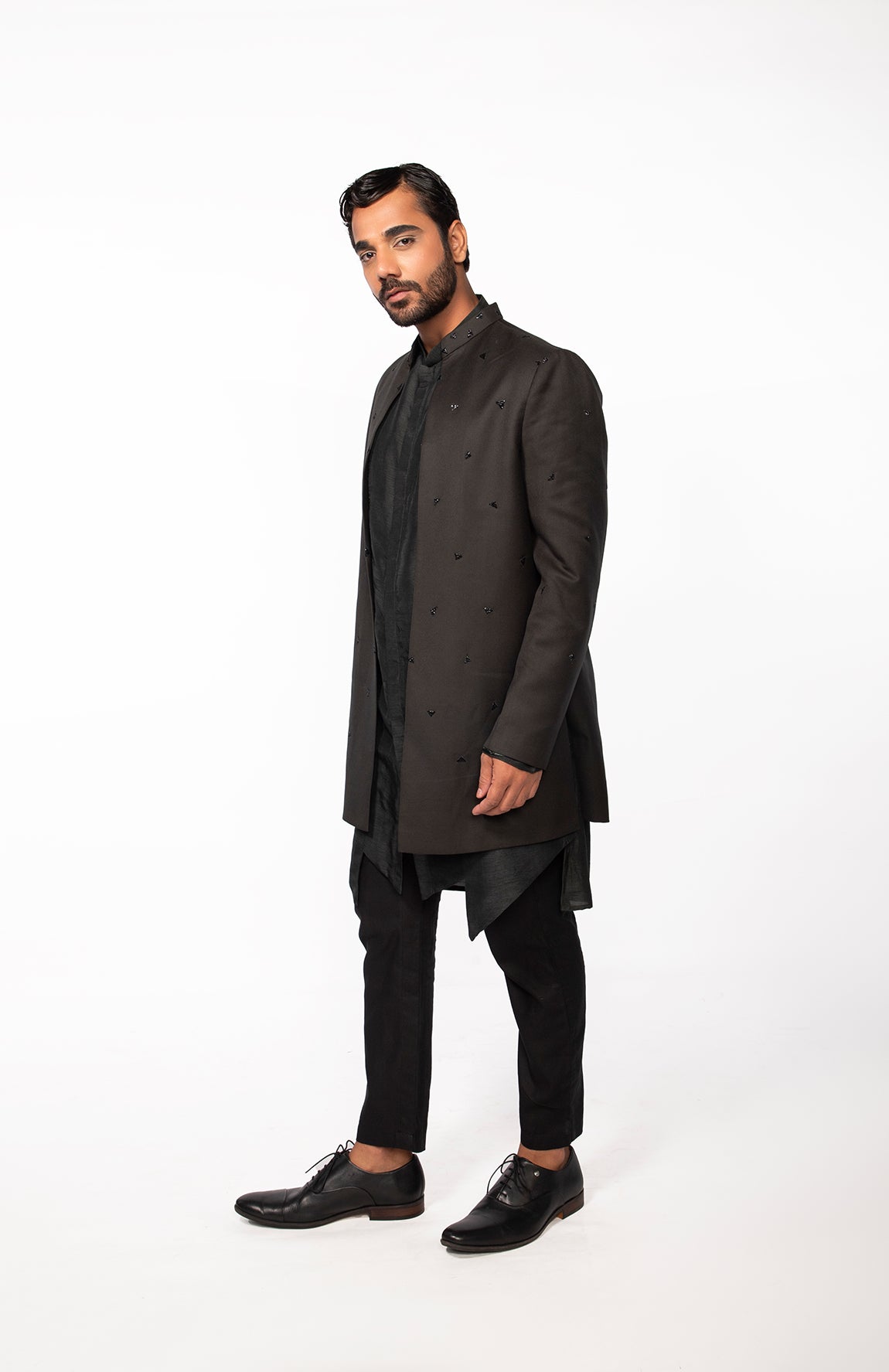 OLIVE EMBROIDERED OPEN JACKET