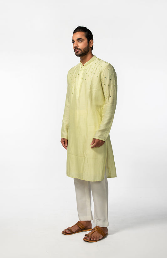 MINT GREEN ABSTRACT MIRROR KURTA SET
