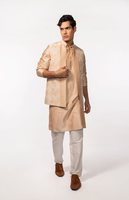 ROSEGOLD PINTUCK WITH EMBROIDERED BUNDI WITH ROSEGOLD KURTA SET