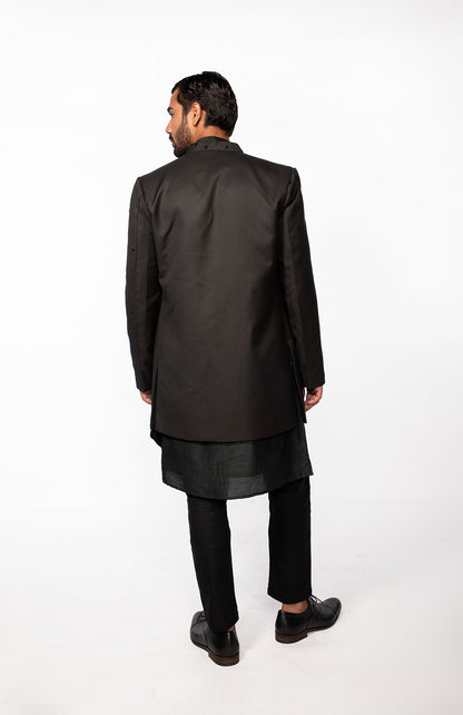 OLIVE EMBROIDERED OPEN JACKET WITH KURTA SET