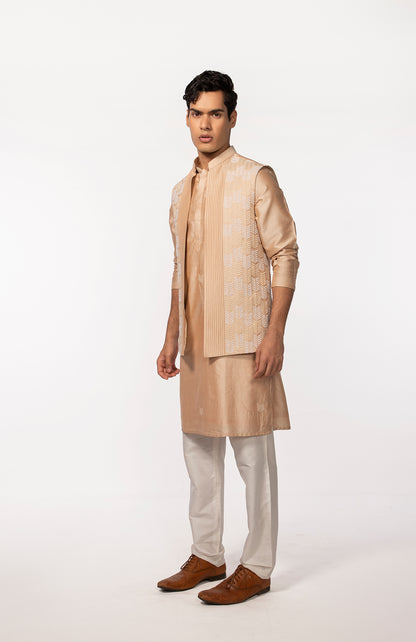 ROSEGOLD PINTUCK WITH EMBROIDERED BUNDI WITH ROSEGOLD KURTA SET