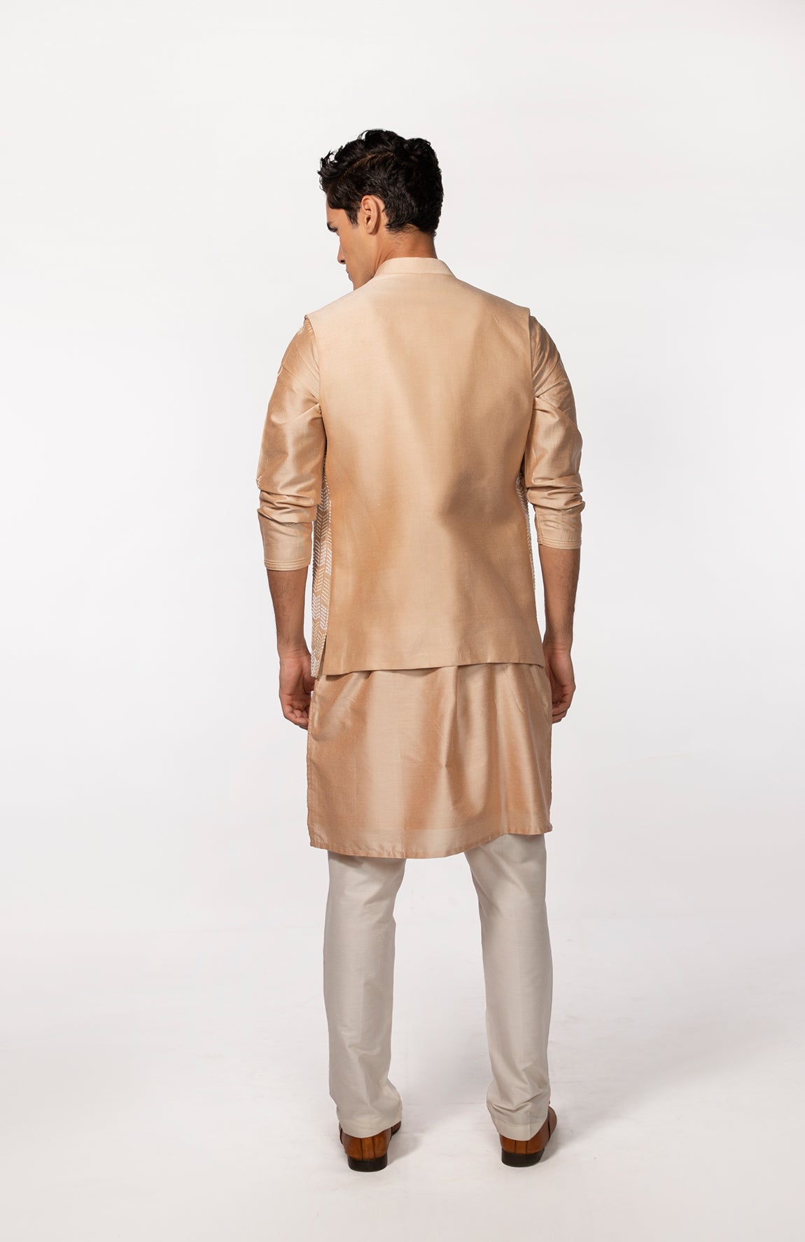 ROSEGOLD PINTUCK WITH EMBROIDERED BUNDI WITH ROSEGOLD KURTA SET