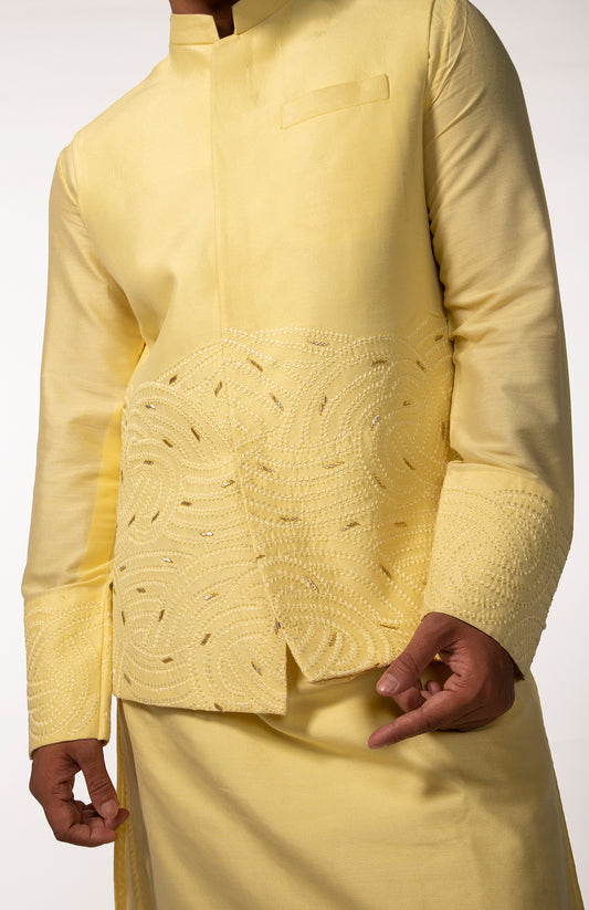 YELLOW  EMBROIDERY BUNDI WITH YELLOW EMBROIDERED KURTA SET