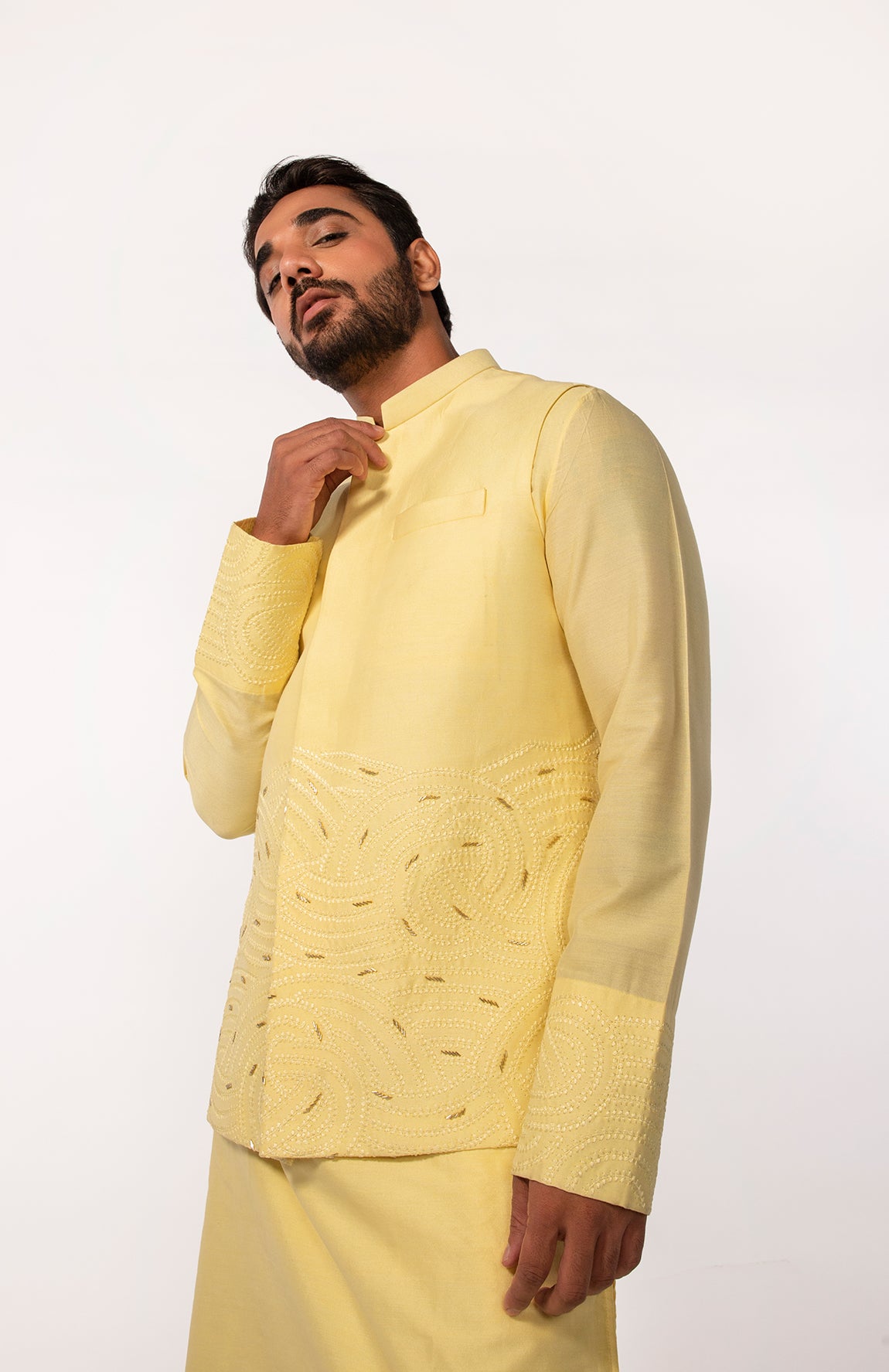 YELLOW EMBROIDERY BUNDI
