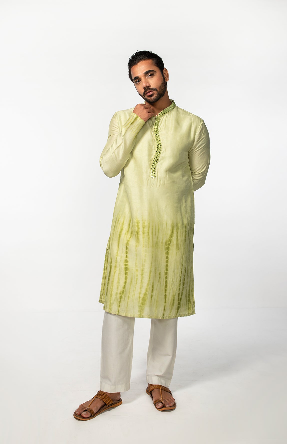 GREEN TIE DYE MIRROR KURTA SET