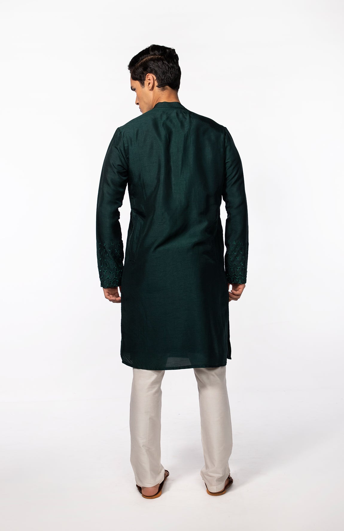 BOTTLE GREEN EMBROIDERED KURTA SET