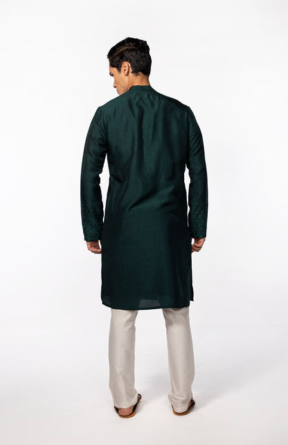 BOTTLE GREEN EMBROIDERED KURTA SET