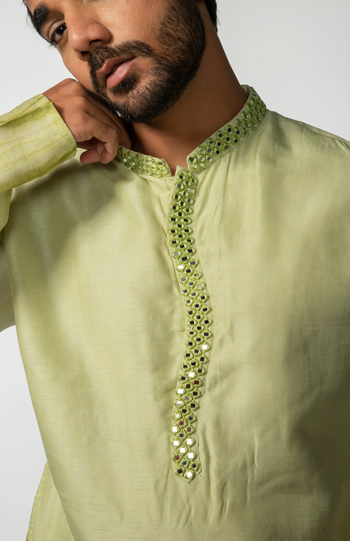 GREEN TIE DYE MIRROR KURTA SET