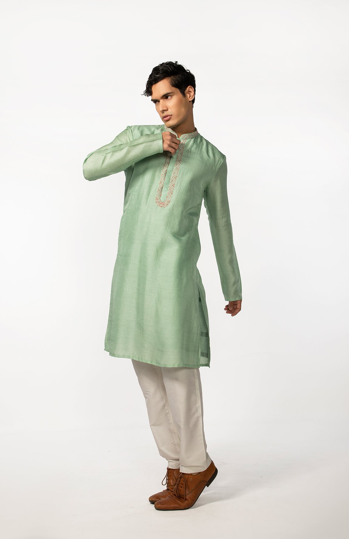 SEA GREEN HAND EMBROIDERED KURTA SET