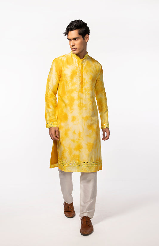 YELLOW TIE DYE MIRROR KURTA SET