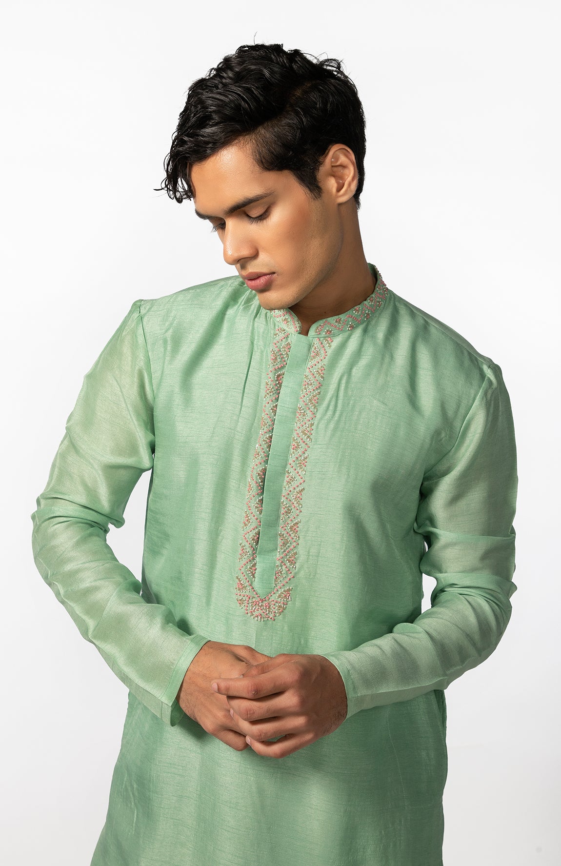 SEA GREEN HAND EMBROIDERED KURTA SET
