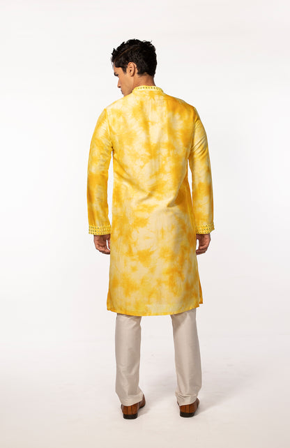 YELLOW TIE DYE MIRROR KURTA SET