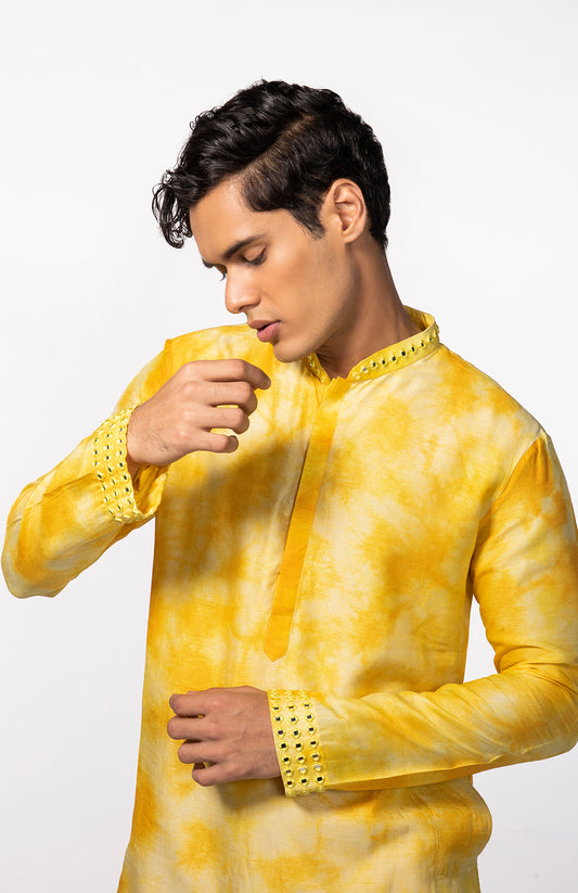 YELLOW TIE DYE MIRROR KURTA SET