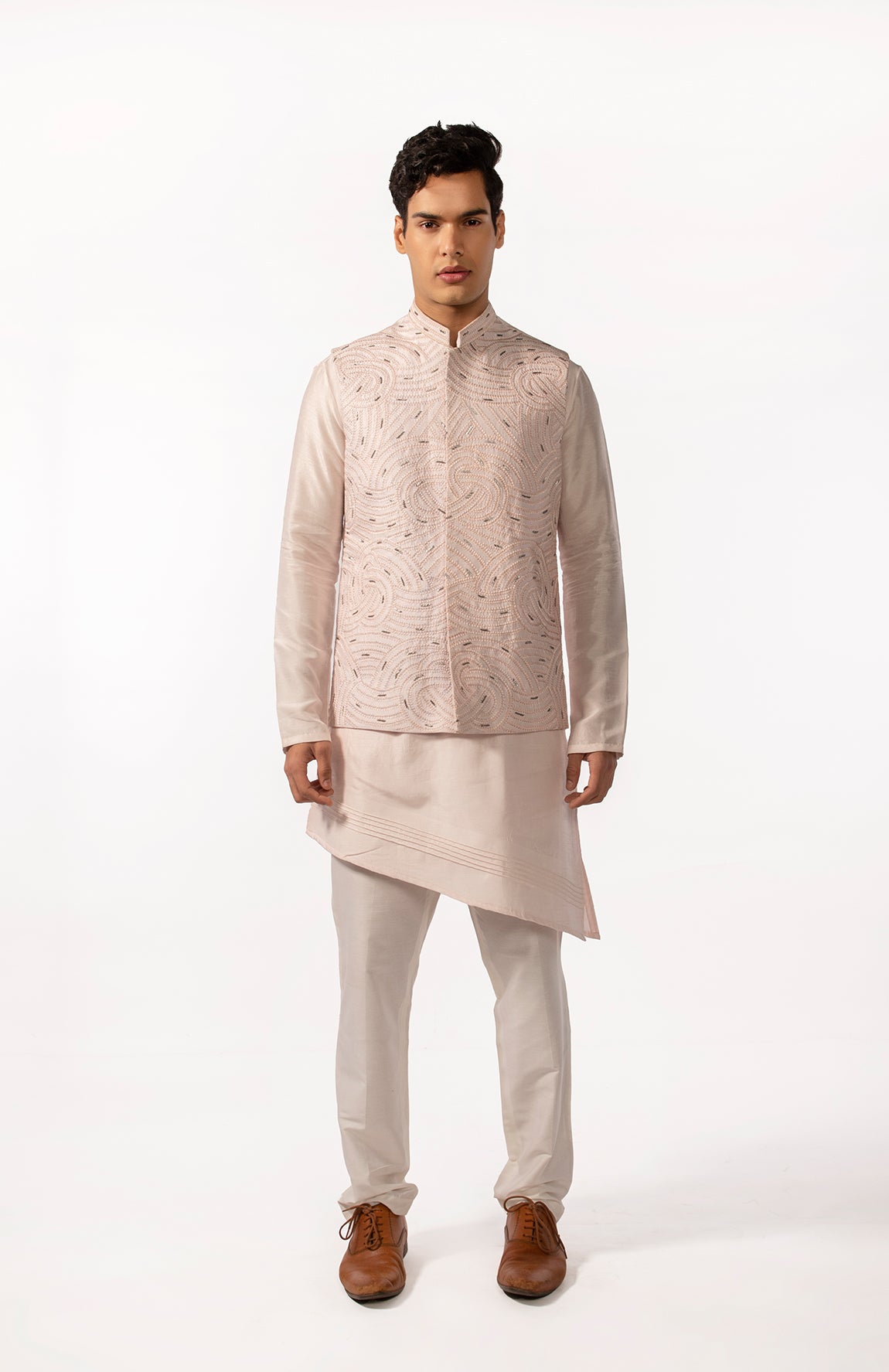 BLUSH PINK HEAVY EMBROIDERED BUNDI WITH KURTA SET