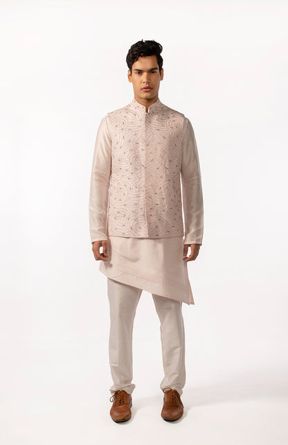 BLUSH PINK HEAVY EMBROIDERED BUNDI WITH KURTA SET