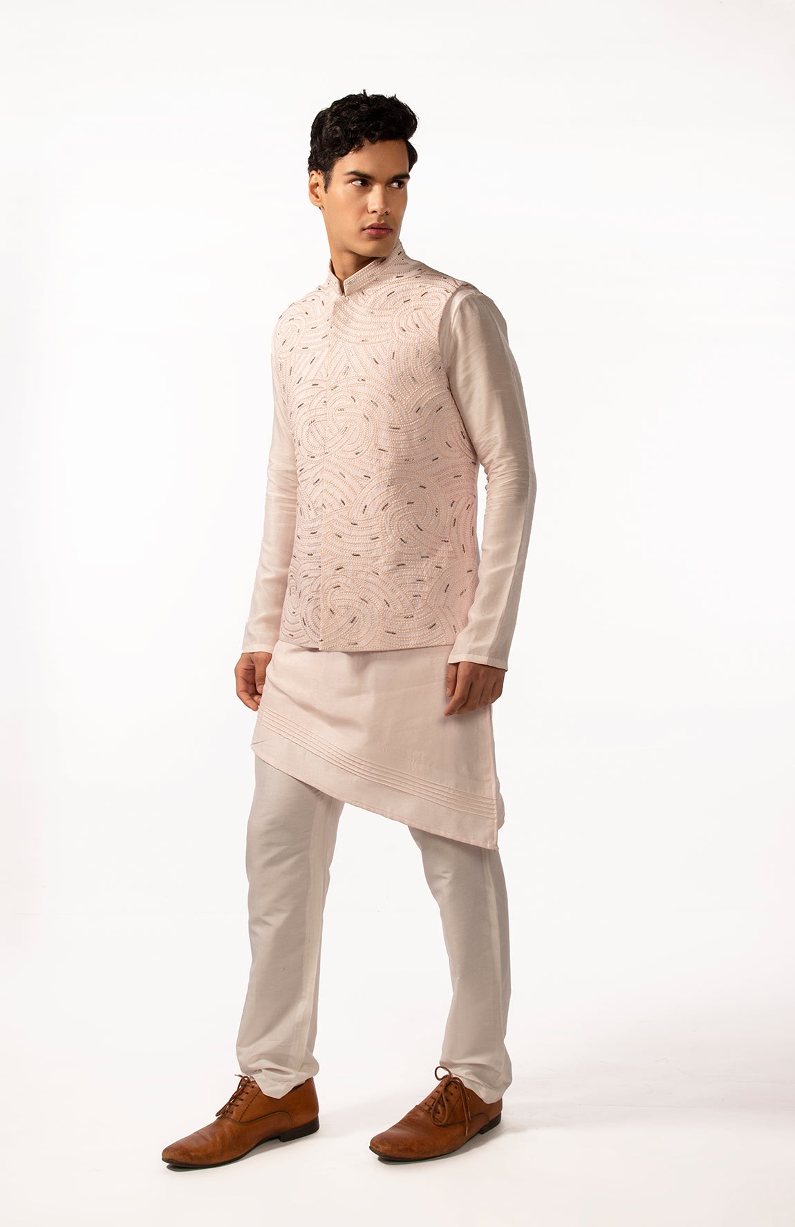 BLUSH PINK HEAVY EMBROIDERED BUNDI WITH KURTA SET