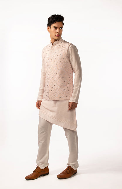 BLUSH PINK HEAVY EMBROIDERED BUNDI WITH KURTA SET