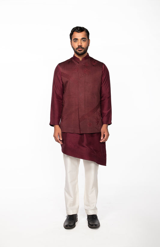 WINE LOTUS BUNDI WITH WINE PINTUCK KURTA