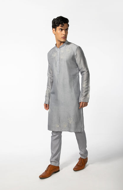 GREY LOTUS KURTA SET