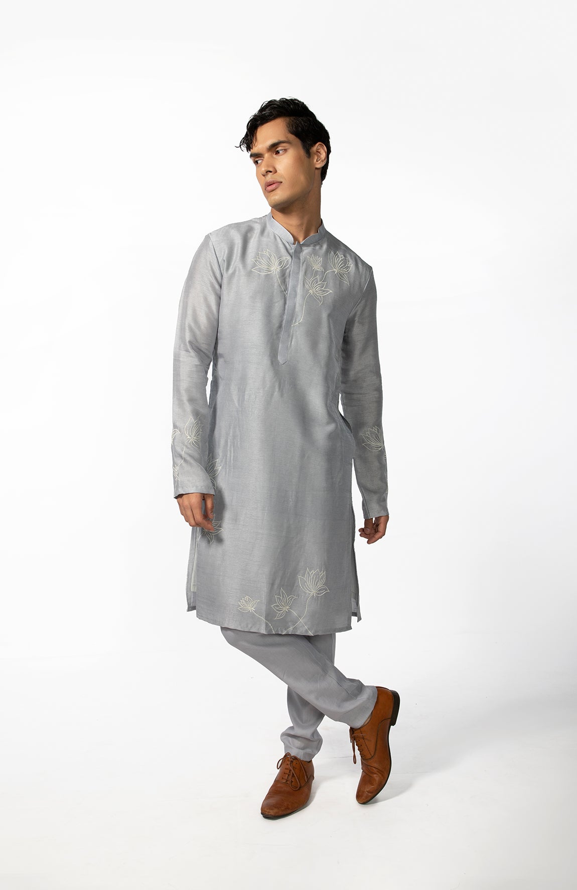 GREY LOTUS KURTA SET