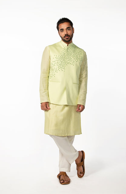 MINT GREEN ABSTRACT MIRROR BUNDI WITH MINT GREEN MIRROR ABSTRACT KURTA SET