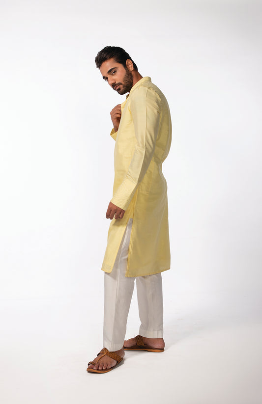 YELLOW SLEEVE EMB KURTA SET
