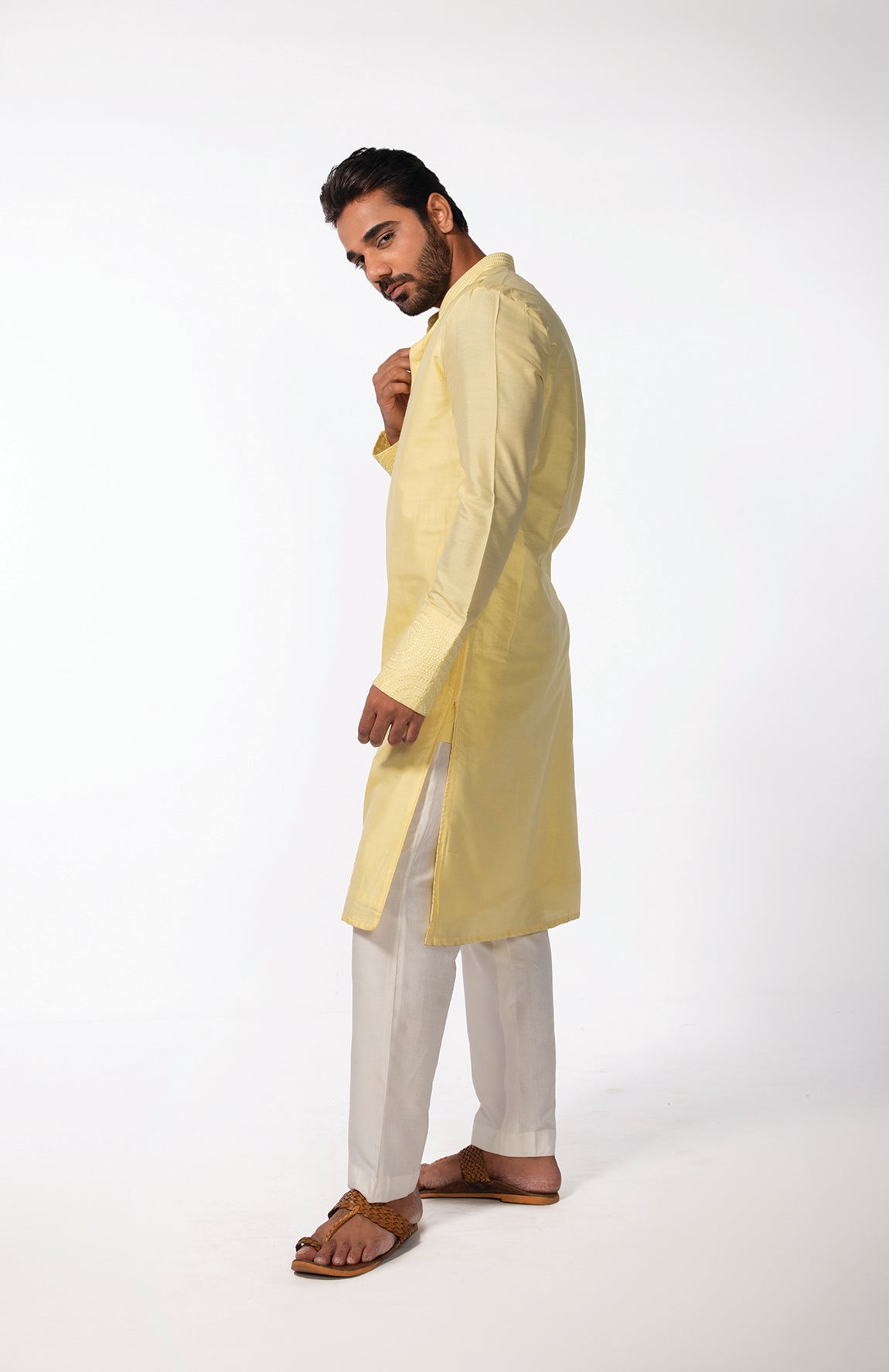 YELLOW SLEEVE EMB KURTA SET