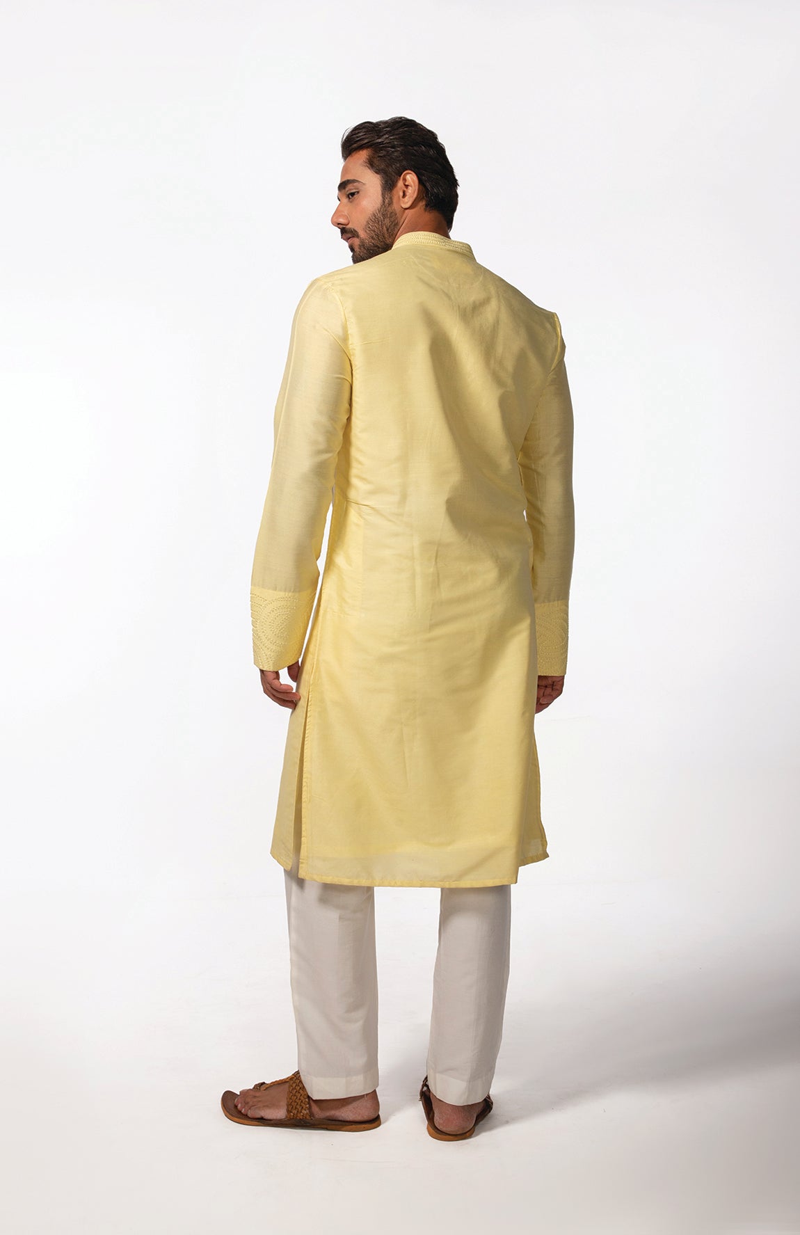 YELLOW SLEEVE EMB KURTA SET