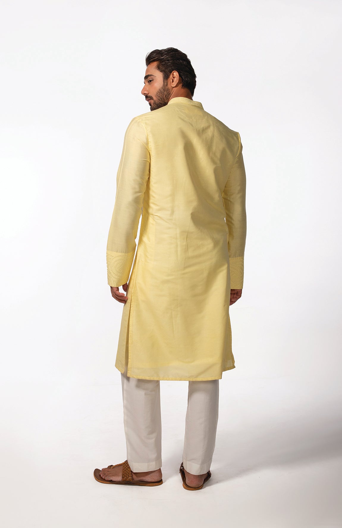 YELLOW SLEEVE EMB KURTA SET
